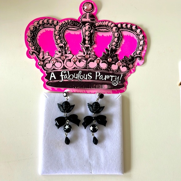 Betsey Johnson Jewelry - New BetseyJohnson Black Bows& Angels Dangling PiercedEarrings, 2.5” Long